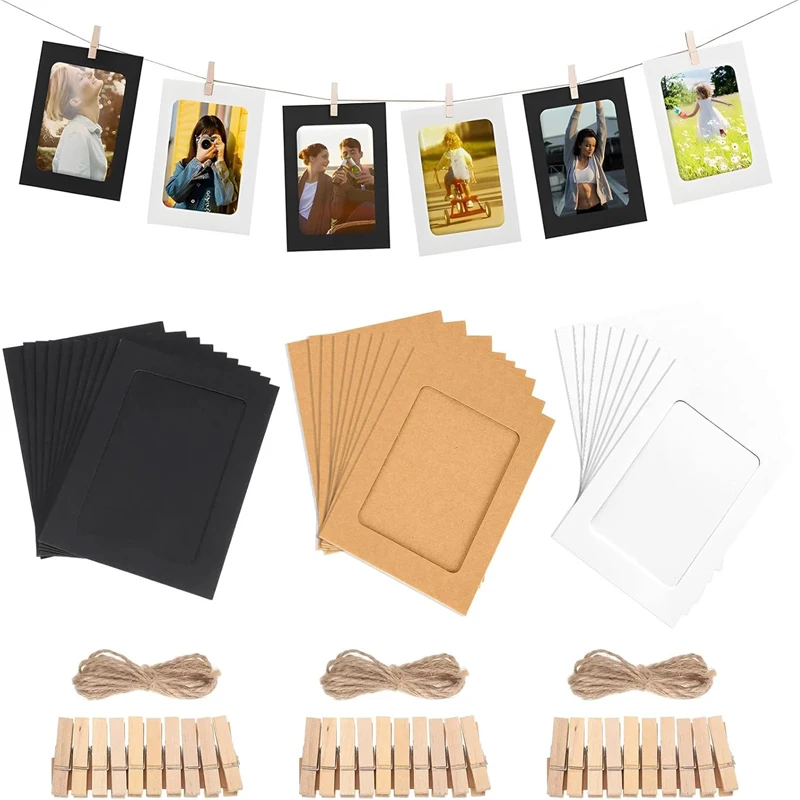 30pcs Kraft Hanging Picture Frames Display for 4x6in Photo for Home Wall Decor, School and Office Decor