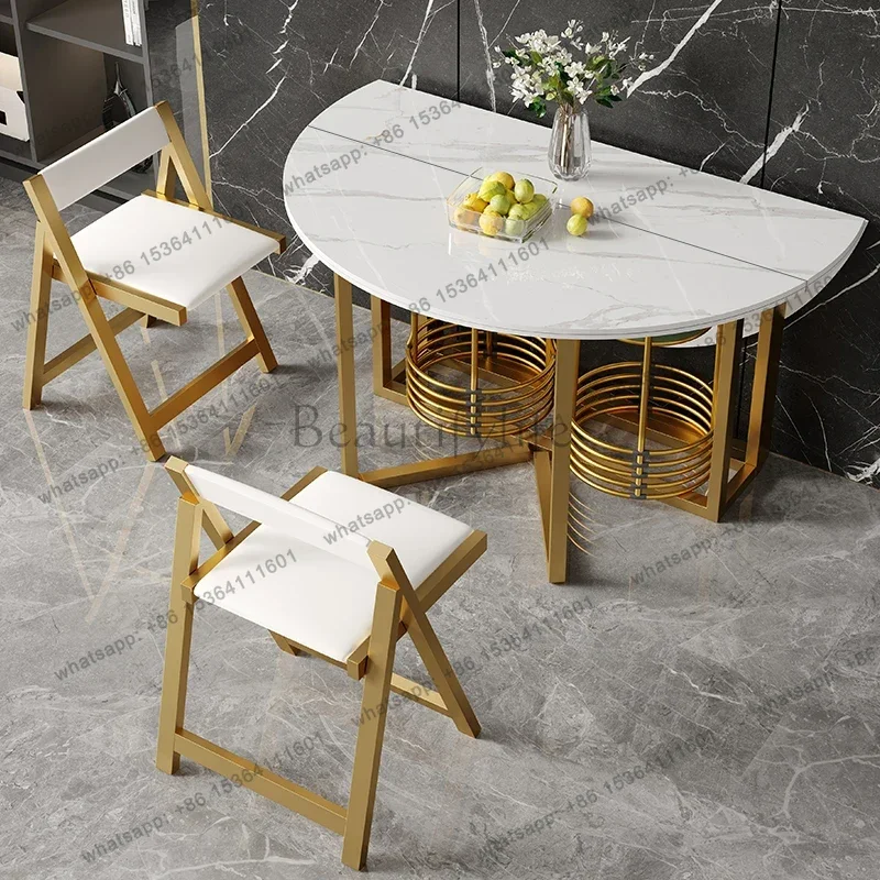 LJY Luxury  Living Room Furniture Extendable Dining Table Legs Metal Gold Folding Design Dining Table Space Savers Mesas De Jant
