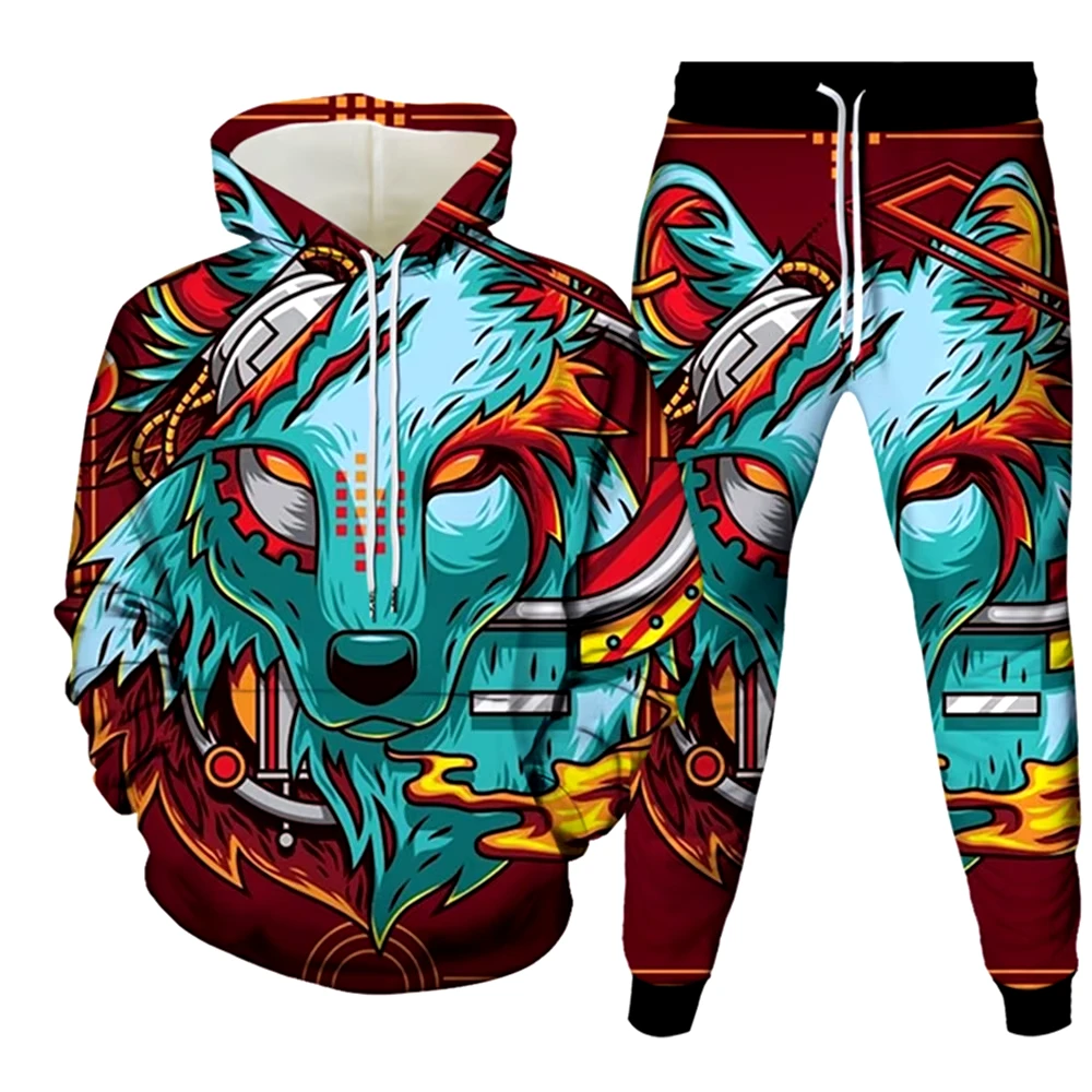 Animal Wolf 3d Print Men's Tracksuit Sets Casual Hoodie and Pants 2pcs Sets Oversized Sweatshirt Fashion Streetwear Men Clothing