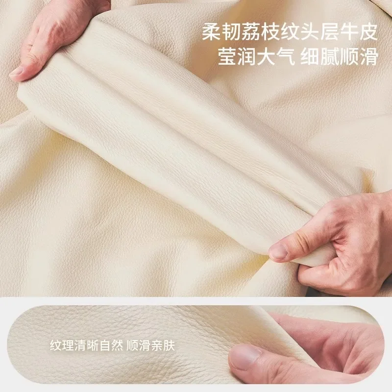 French cream wind marshmallow first layer cowhide light luxury double master bedroom high-end puff cloud leather bed