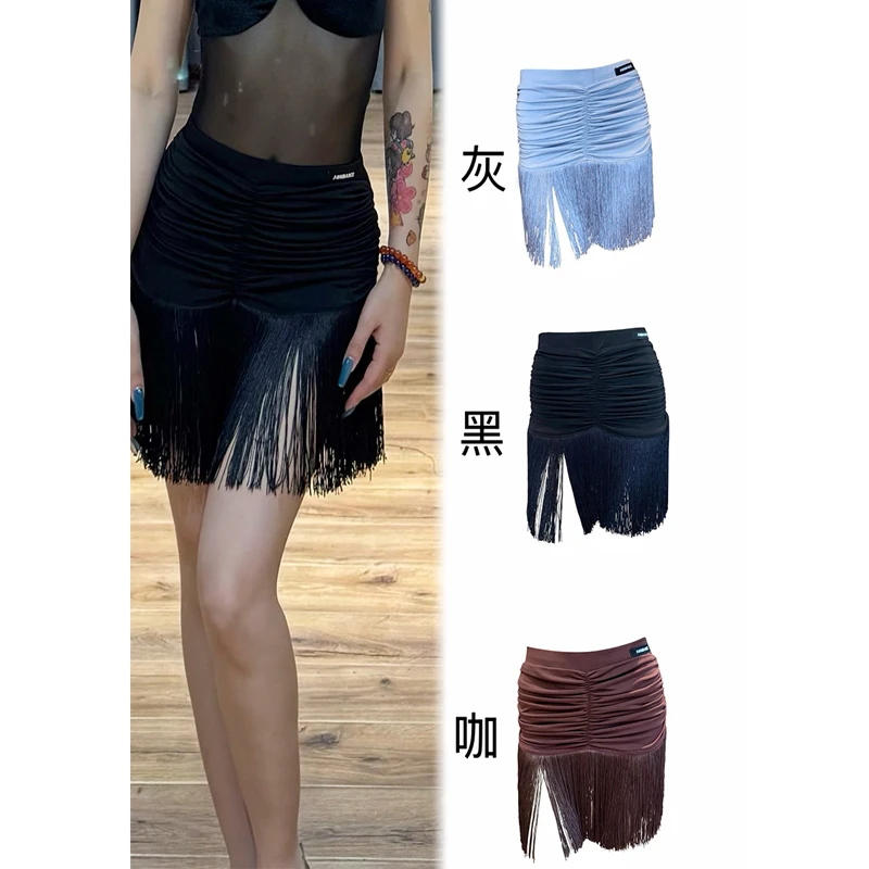 

2025 New Latin Dance Skirts For Women Sexy Pleated Fringe Skirt Chacha Rumba Tango Adult Female Latin Dance Costumes DQS19749