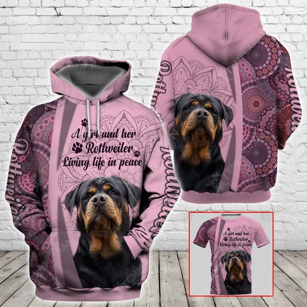 HX Animals Rottweiler Dogs Hoodies T-shirts Retro Mandala Tattoo 3D Printed Coats Casual Sweatshirts Men Clothing Dropshipping