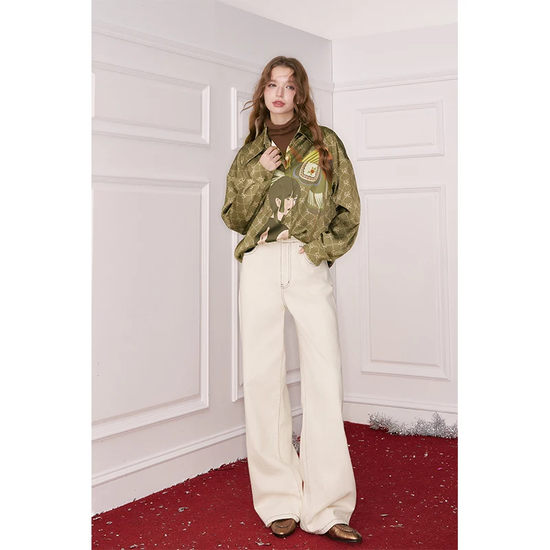 ELFSACK Women's Vintage Wide‑Leg Jeans with Contrast Pocket Detail, Retro Denim Trousers Daily Outfit