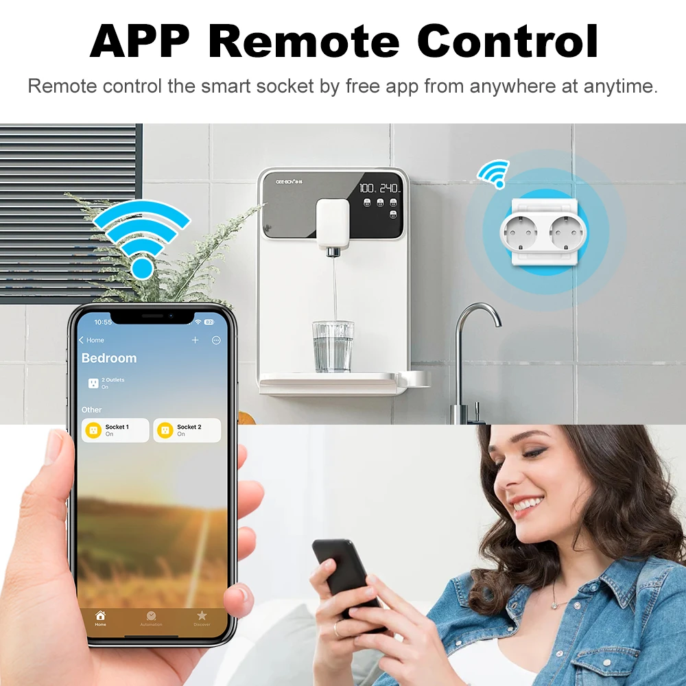 HomeKit Smart Wifi Dual Plug 16A EU 2 in 1 Socket Outlet Switch Smart Home Timing APP Voice Control Work with Alexa Google Home