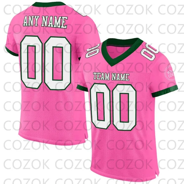 

Custome Pink Green Football Jerseys for Men Women Unisex Football Short Sleeves Athletic Tee Shirts