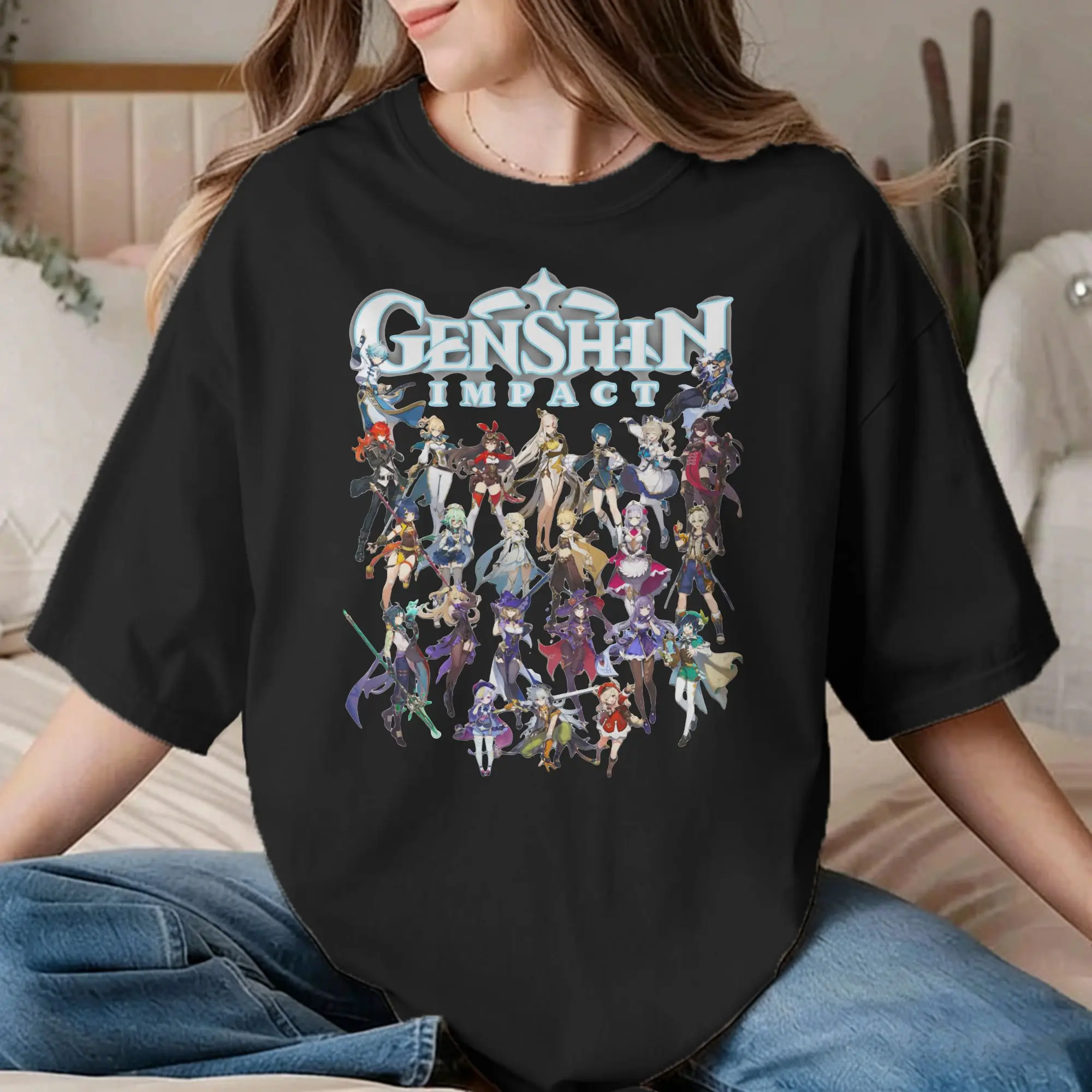 Men Women's Genshin Impact Heroes T Shirt Paimon Diluc Anime Game 100% Cotton Clothing Funny Tees Graphic Printed T-Shirt