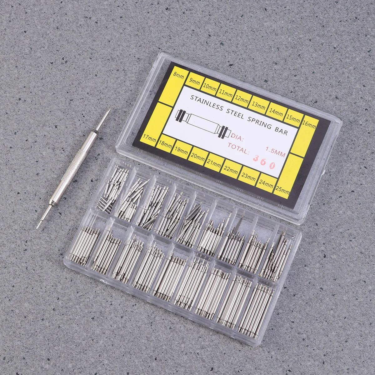 

360Pcs Watch Spring Bars Stainless Steel Link Pins Repair Replacement Tool Kit for Metal Watch Strap Wristband