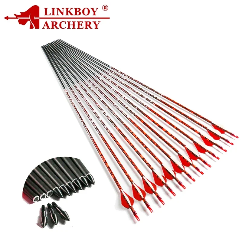 12pcs Linkboy Archery 100% Pure Carbon Arrows ID 4.2mm Skull Camouflage Arrow Shaft for Compound Bow Hunting Shooting