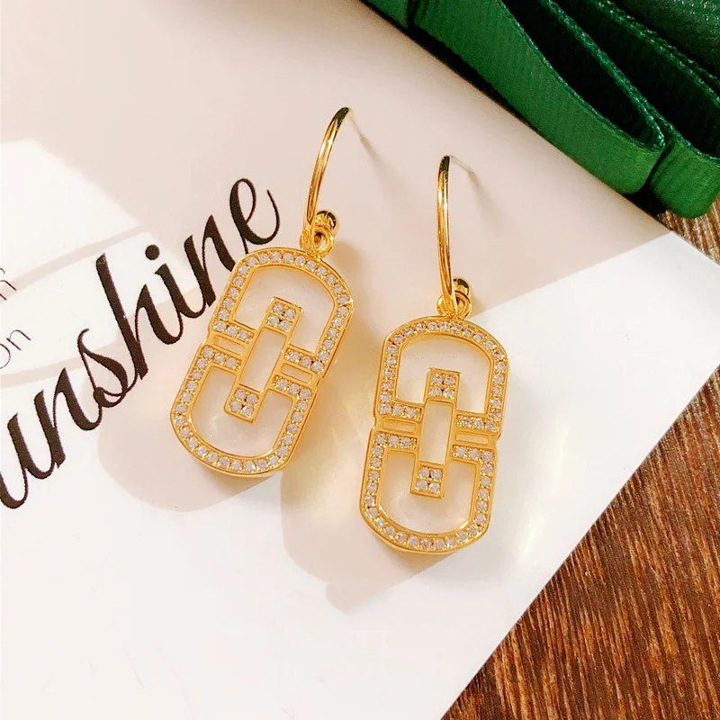 925 Silver Needle Luxury Chinese Knot Mother of Pearl Hoop Earrings, Elegant Daily Wear Statement Jewelry Gift for Women