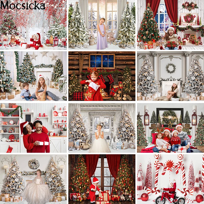 

Mocsicka Christmas Decoration 2023 Backdrops for Photography Winter Indoor Kids Adults Portrait Photo Studio Prop Party Banner