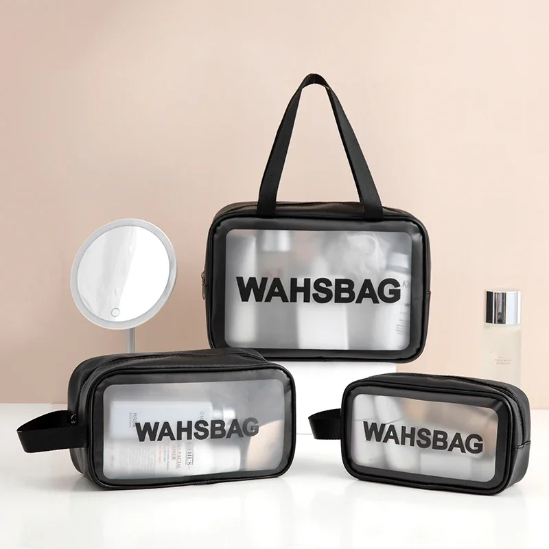 Wasserdichte Aufbewahrungstaschen mit Griff, PU-Leder, große Kapazität, Kosmetik-Aufbewahrungstasche, tragbare Reise-Toilettenartikel-Organizer-Taschen