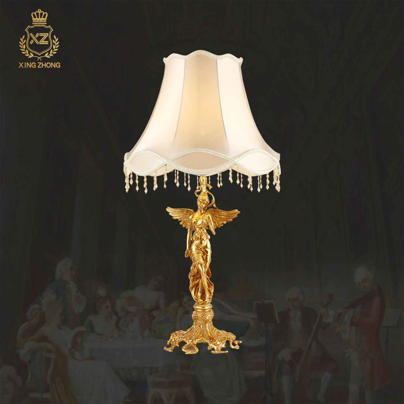 French Royal Retro Angel Living Room Sofa Edge Decorative Copper Table Lamp Bedroom Study Elegant Cloth Table Light