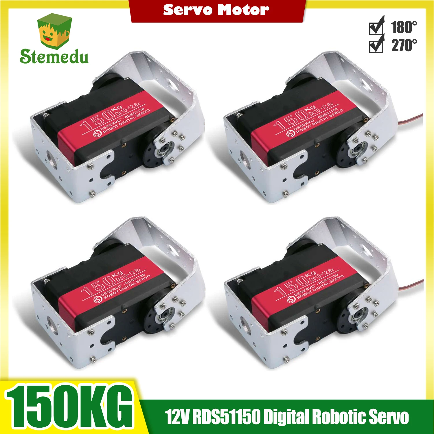 

4PCS RDS51150 150KG High-Torque Digital Servo Double-Shaft Metal Robotic Servo w/ U Mounting Bracket 12V High Voltage for Robot
