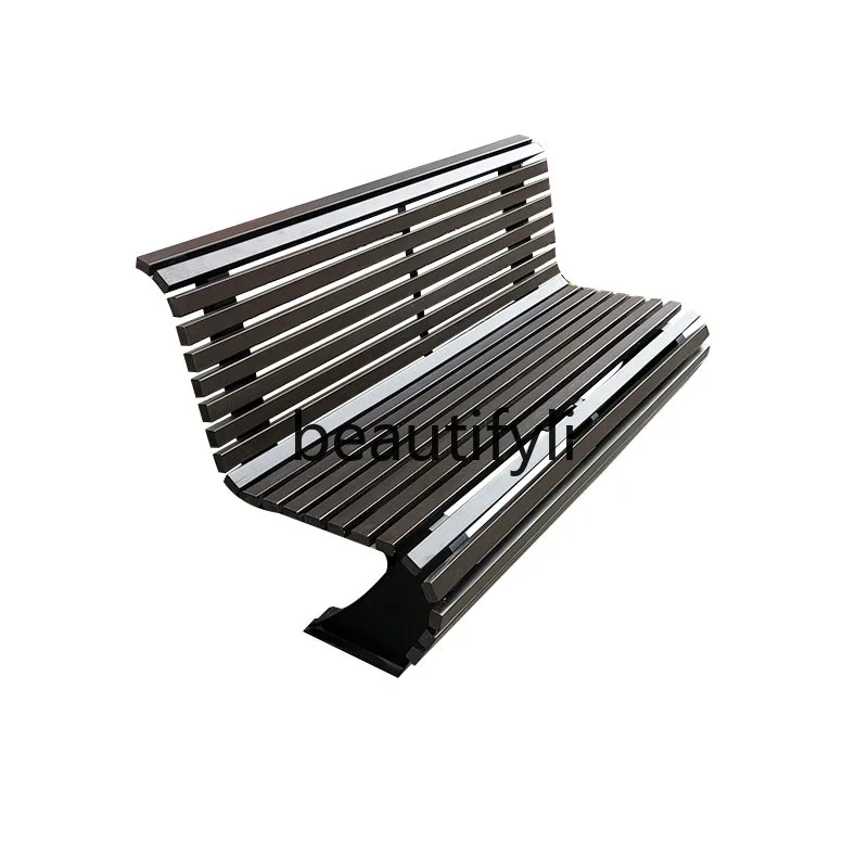 Outdoor stainless steel bench Solid wood three-person backrest Leisure square chair