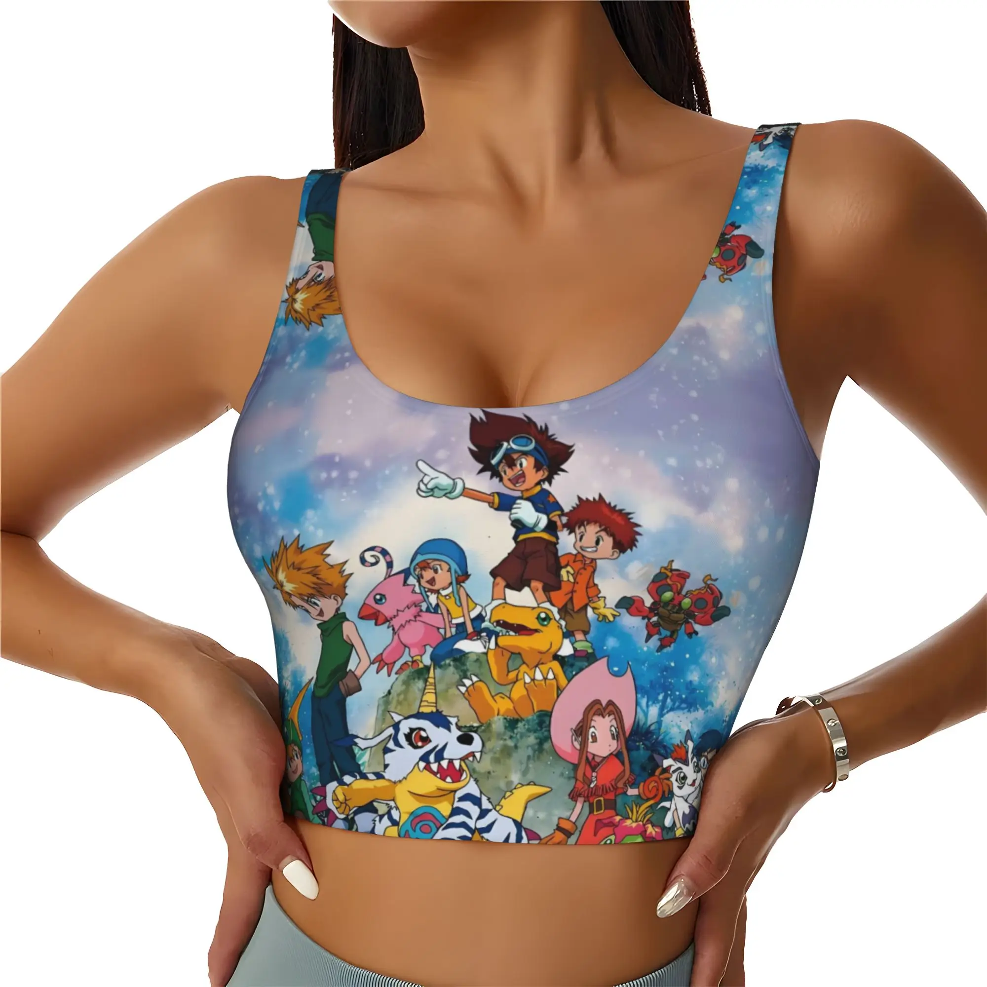 Digimon Japane Video Game Workout Crop Tank Tops for Women Seamless Anime Manga Yoga Running Sports Bras