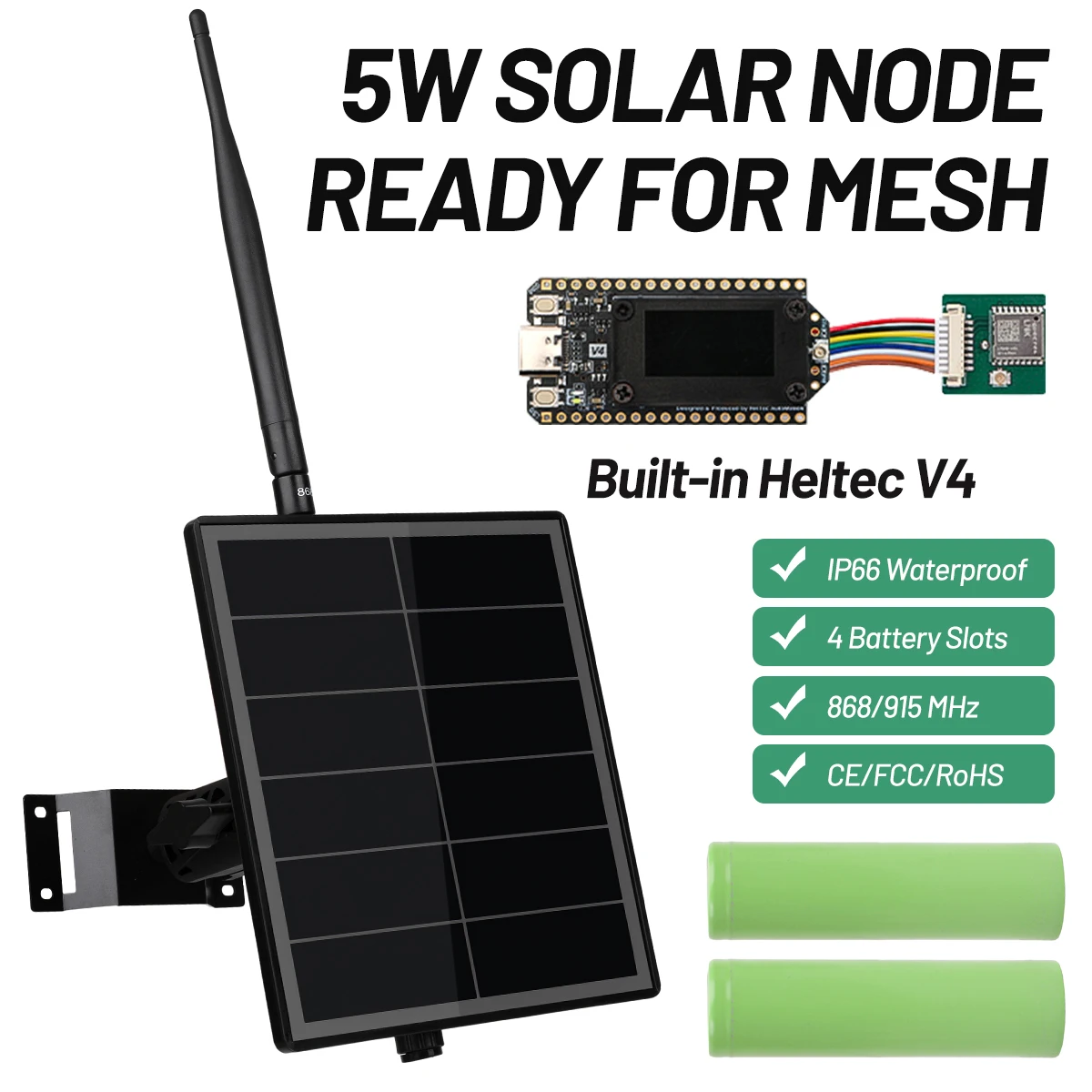 Outdoor Meshtastic Solar Node with GPS Module Heltec ESP32 LoRa V4 Meshcore Repeater 5W Solar Panel Mesh Network WiFi LoRa BLE