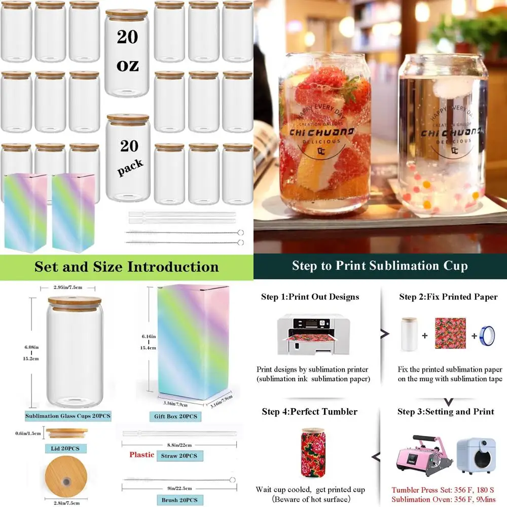 

Сублимационные стеклянные банки емкостью 16 унций с бамбуковыми крышками и соломинками, пустые контейнеры для пива, упаковка из 20 штук для индивидуального дизайна