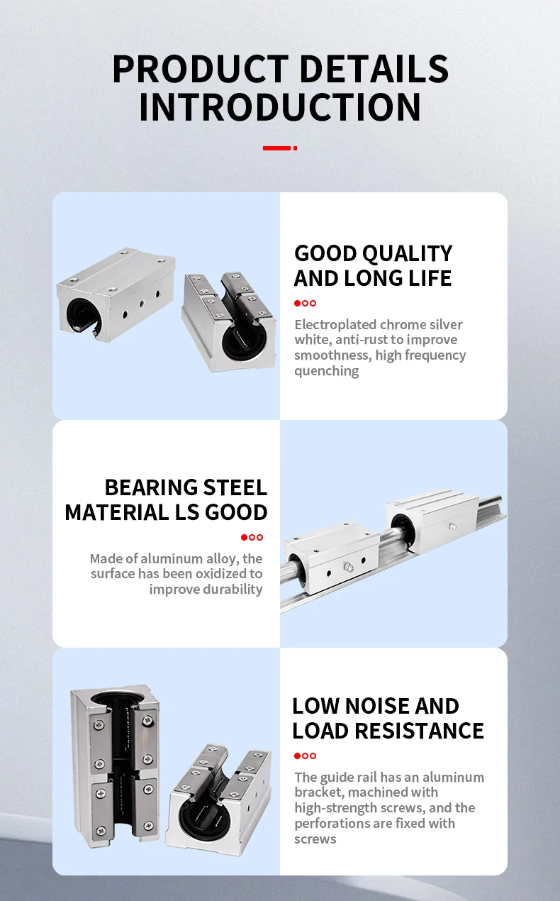 Optische Achse Offenes Lineares Gleitlager SBR12/16/20/25/30LUU Verlängerte Aluminiumlegierung Hochpräzise Austauschbar – Detail 6