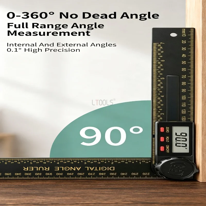 Accuracy Digital Angle Ruler Black Gold Electronic Protractor Gauge Woodworking Angle Measuring Tool for Carpentry Construction