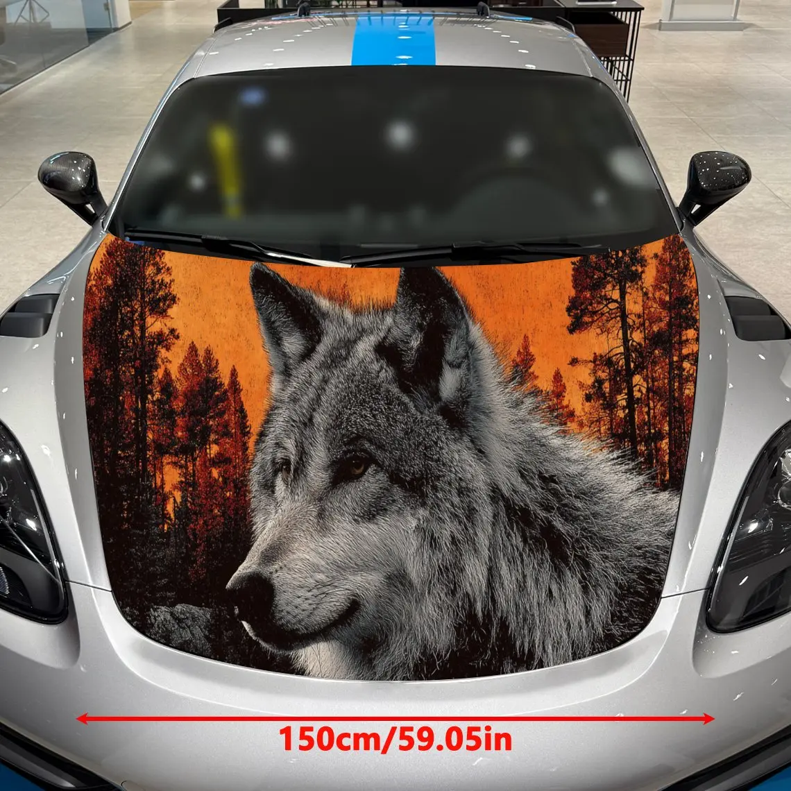 Car Decals A Wolf Design with Forest Elements in a Warm, Sunset-Inspired Textured Background with Artistic, Majestic Visual Deta