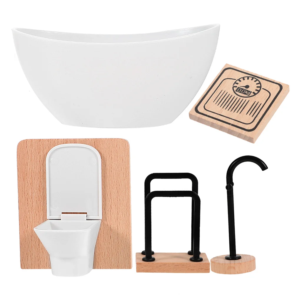 

5pcs Miniature Dollhouse Bathroom Set Realistic 1 12 Scale Furniture Accessories Toy Decor Bathtub Toilet Dresser Playset