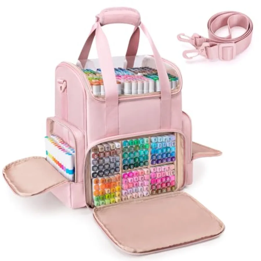 

Двухслойная сумка-органайзер для маркеров, вмещает 400 маркеров, большой чехол для хранения маркеров с разделителями и множеством карманов для художественных маркеров.