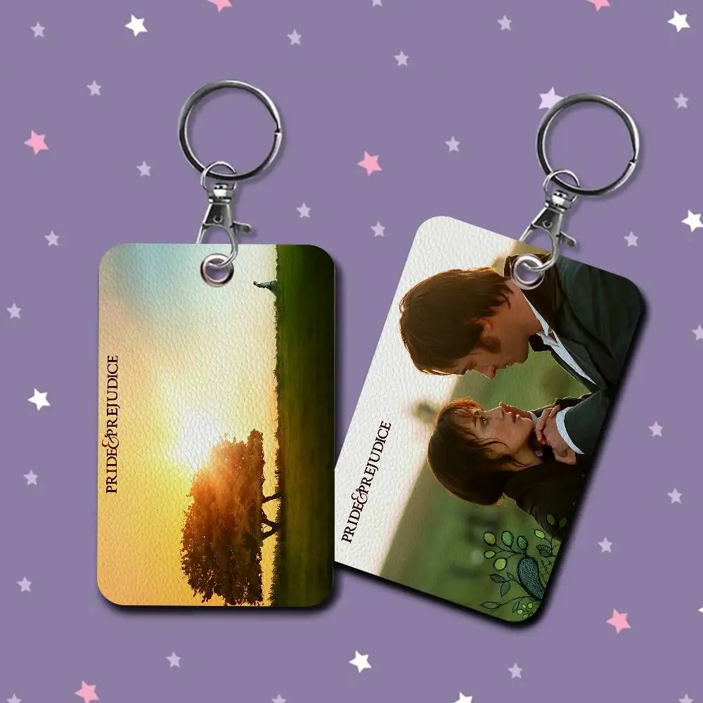 Classic Romance Movie Pride Prejudice 1Pc PU Leather Card Holder Keychain Key Ring Door Lock Access Tags ID Card Case Card