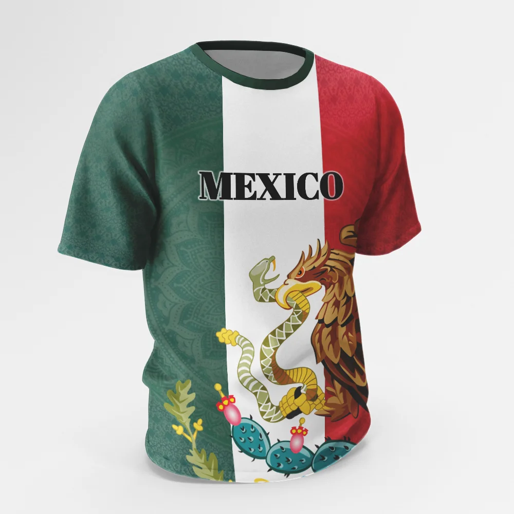 Mexico Eagle Print Men's T-Shirts Hip Hop Trend Street Tops Fashion Mexico National Flag Pattern Short Sleeve Summer Casual Tees
