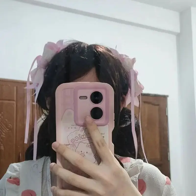 2 قطعة القوس الوردي Kawaii إكسسوارات الشعر القوس عقدة القط الأذن على شكل الشريط الجانب كليب أنيمي لوليتا تأثيري غطاء الرأس الفتيات دبوس الشعر #5