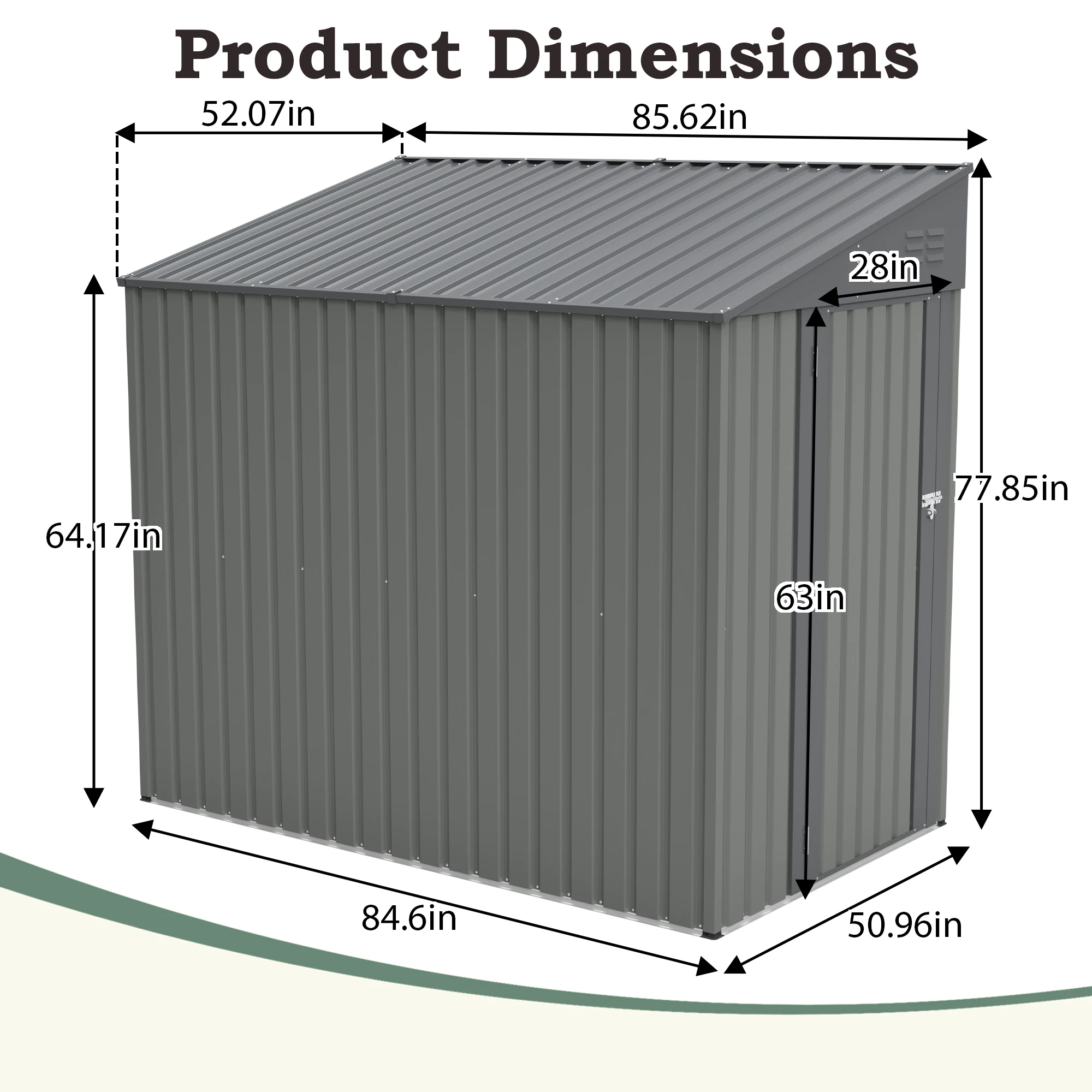 4x7 ft  Lean To Outdoor Garden Storage Shed Heavy Duty Lockable Door Weatherproof Bicycle Tool Organizer Olive Grey Patio