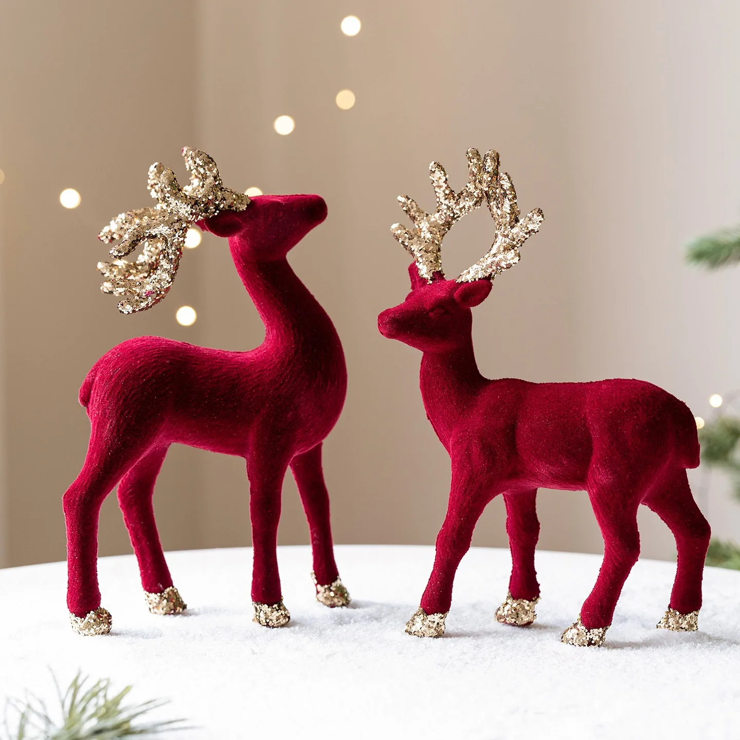 

2pcs Christmas Reindeer Family Glitter Elk Ornament Window Display Scene Atmosphere Matching New Year's Decor новогодн