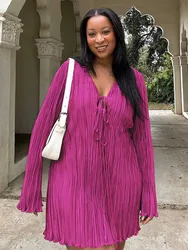Ladies Long Sleeve Pleated Dress Autumn Slim Fitting Elegantly Dress Sexy French Style Knitted Dress Plus Size Womens Clothes