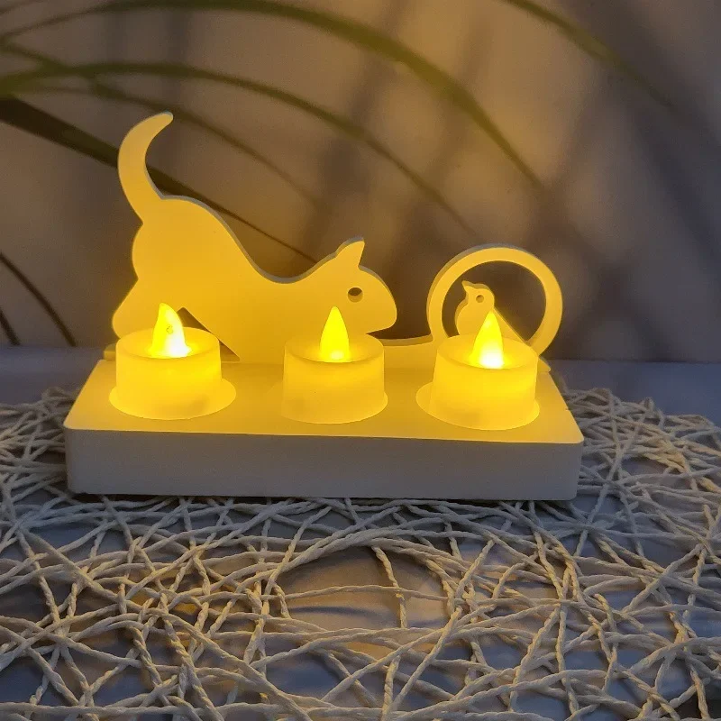 Cat Teasing Bird Candle Holder Silicone Mold DIY Cake Baking Insert Desktop Decoration Plaster Resin Molds