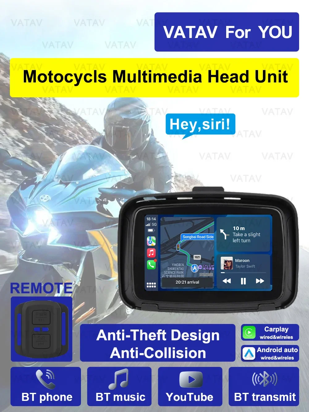 

External Portable Motorcycle C5 Pro 5 Inch Touch Outdoor Ipx7 Waterproof Sunsceen Special Navigator Support CarPlay Android Auto