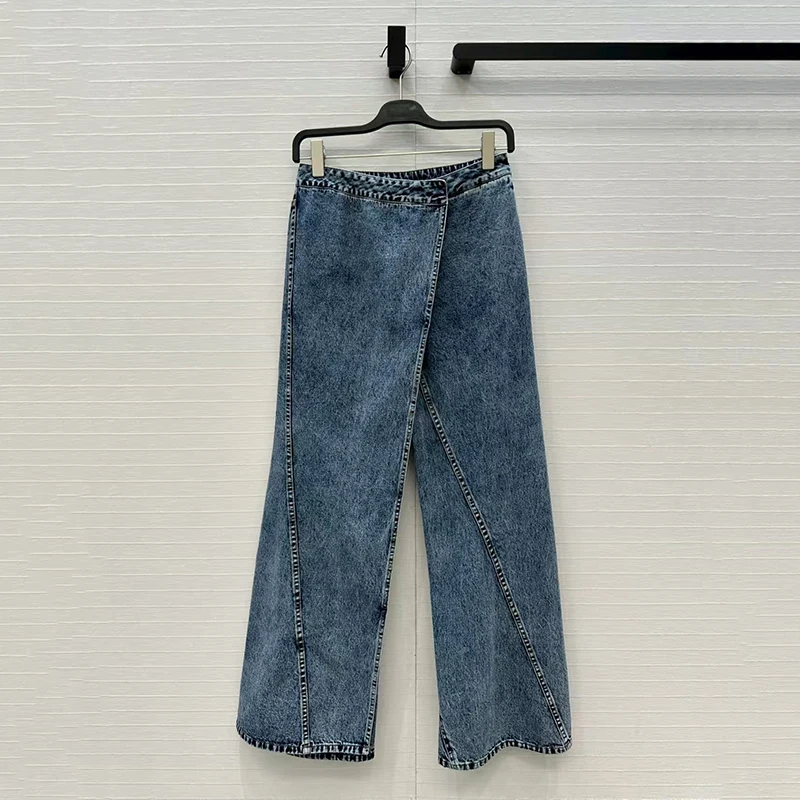 

Женские потертые джинсовые брюки, асимметричные широкие брюки, стильные универсальные длинные брюки, качество премиум-класса, осень, новое поступление, 2025 г.