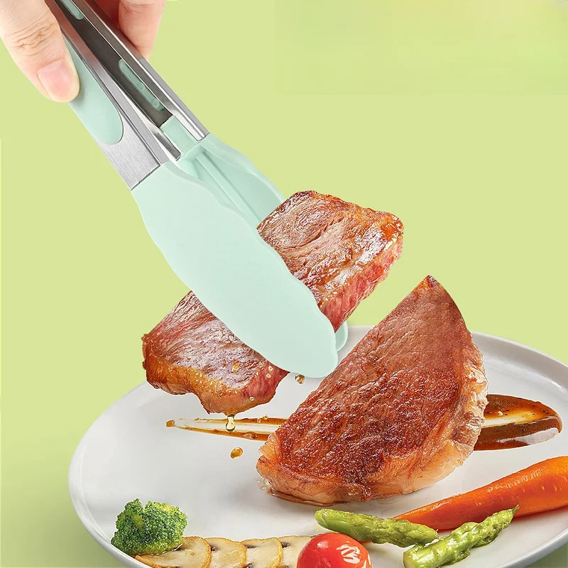 1Pc Silicone Food Tongs Stainless Steel Kitchen Tongs Silicone Non-Slip Cooking Clip Clamp Bbq Salad Tools Grill Kitchen Tools