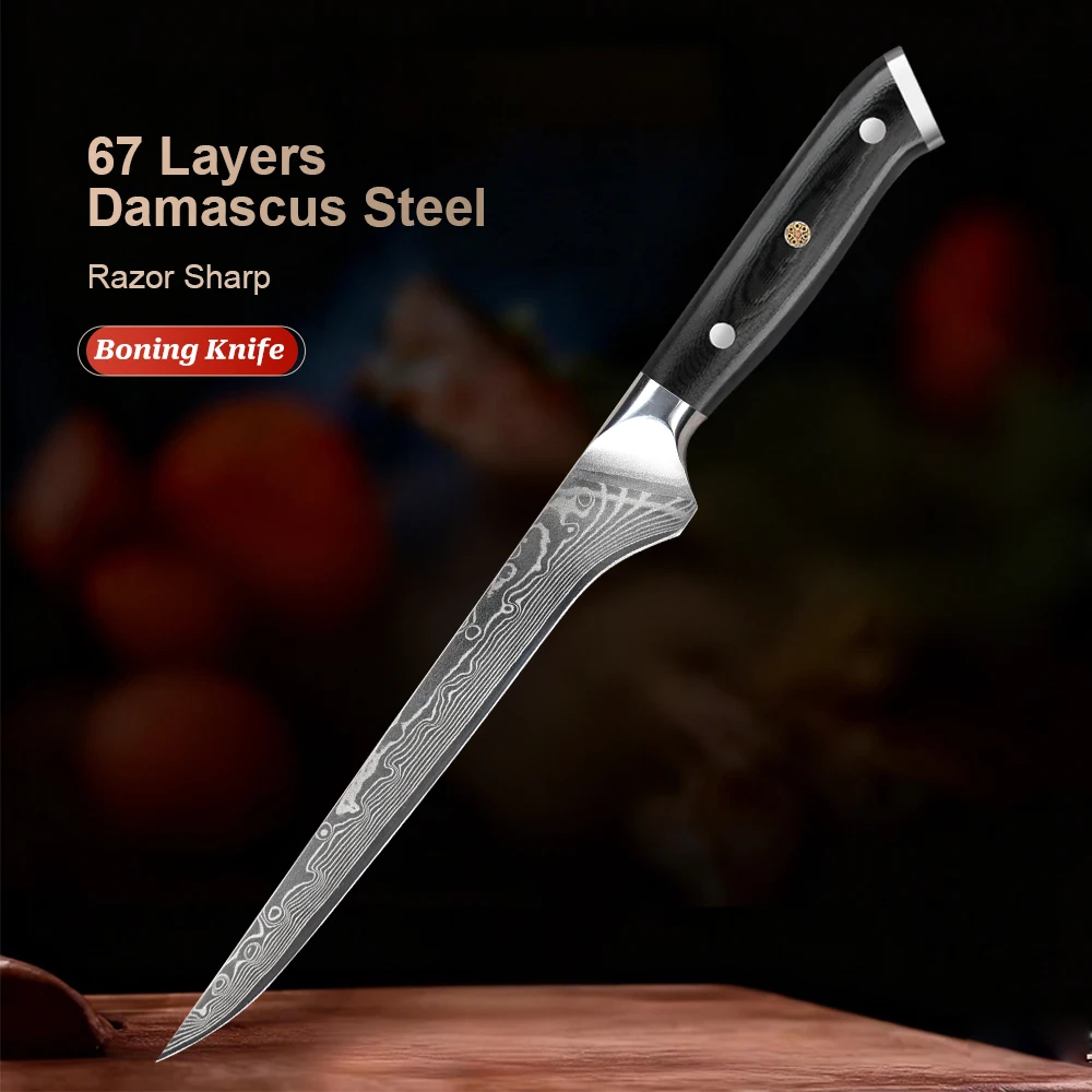 6 Inch Professional Japanese Boning Knife Damascus Steel Blade Razor Sharp Kitchen Deboner Knife Full Tang G10 Handle