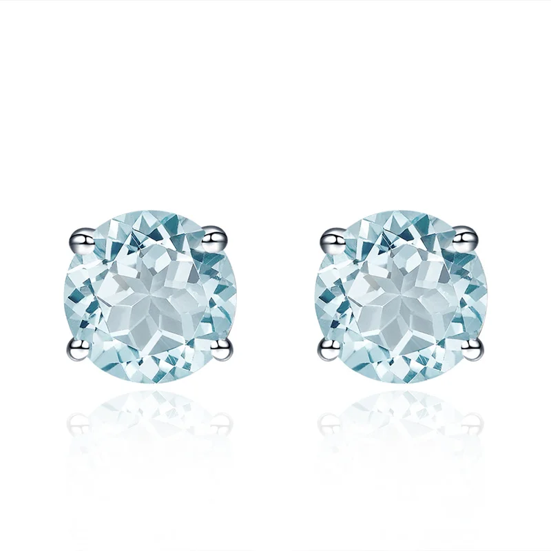 

Natural Aquamarine Solid 925 Sterling Silver Stud Earrings for Women Christmas Gift Fine Jewelry