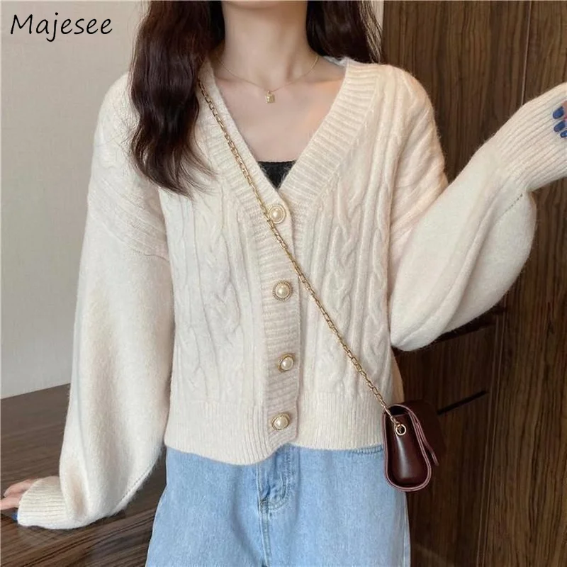 

Korean Style Trendy V-neck Cardigan Women Autumn Loose Slouchy Classic Sweet Retro Tender Popular Cropped Casual All-match Chic