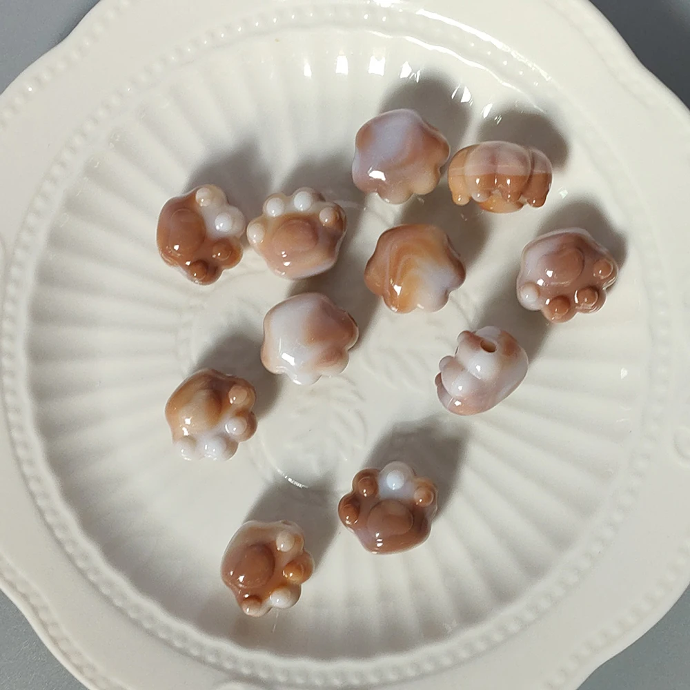 10Pcs 18*16mm Cute Cat Paw Charms Spacer Loose Beads Acrylic Beads For Jewelry Making Accessories DIY Bracelet Necklace