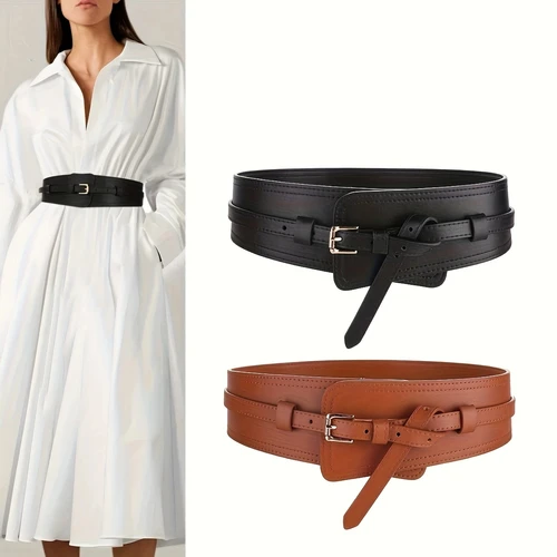 Cinturón de cuero genuino para mujer, cinturilla elástica ancha para gabardina, vestido, faja, accesorios