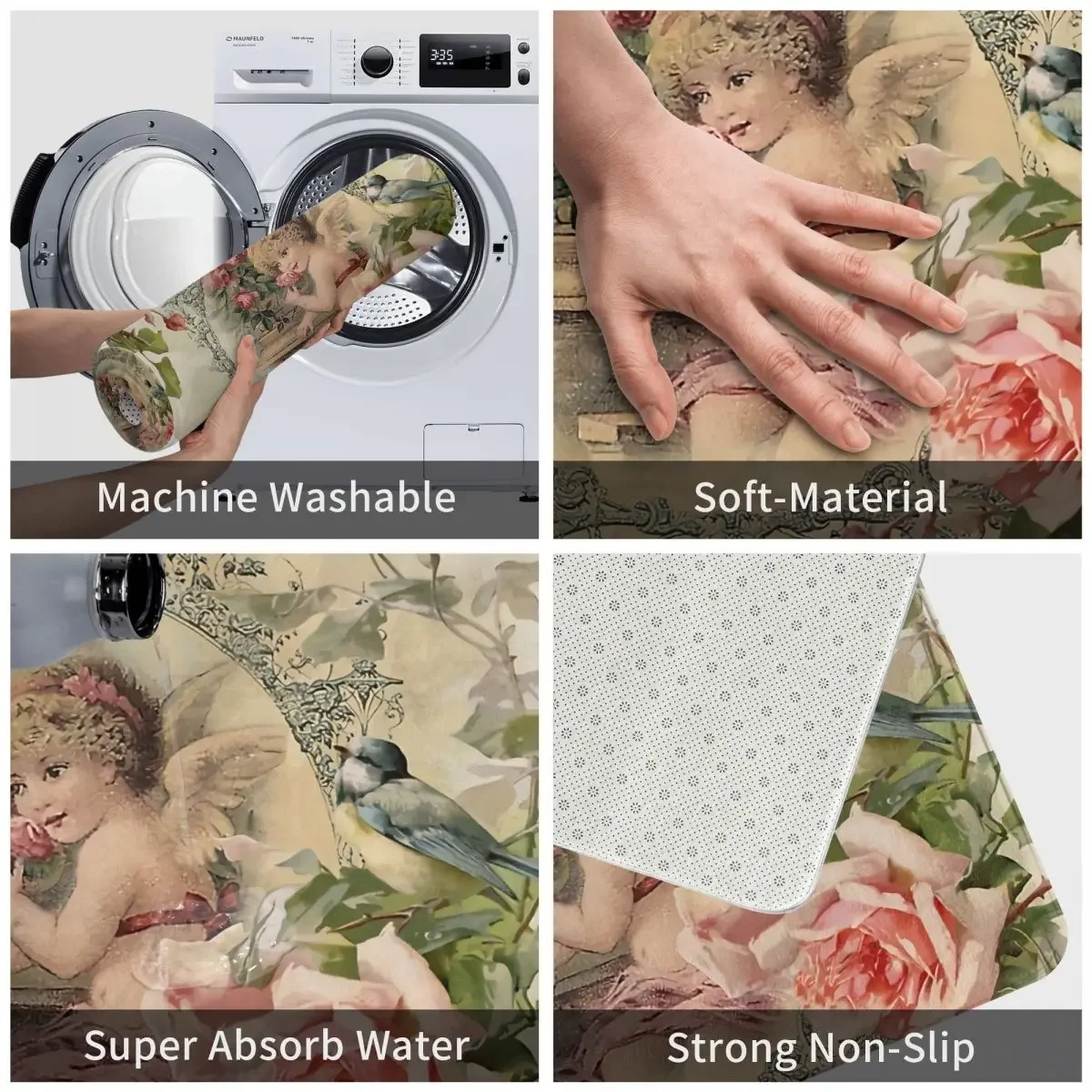 Bath Mat Victorian Angel Print And Pink Roses Doormat Living Room Carpet Outdoor Rug Home Decoration