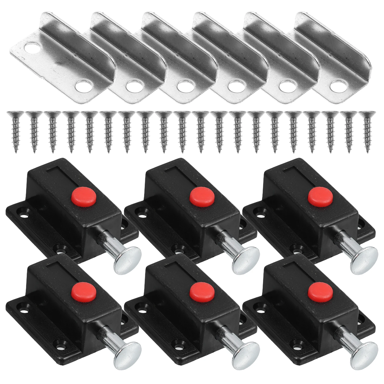 

6pcs Black Push Button Latch Furniture Hardware Spring Release Zinc Alloy Door Lock Wardrobe Closet Cabinet Accessories