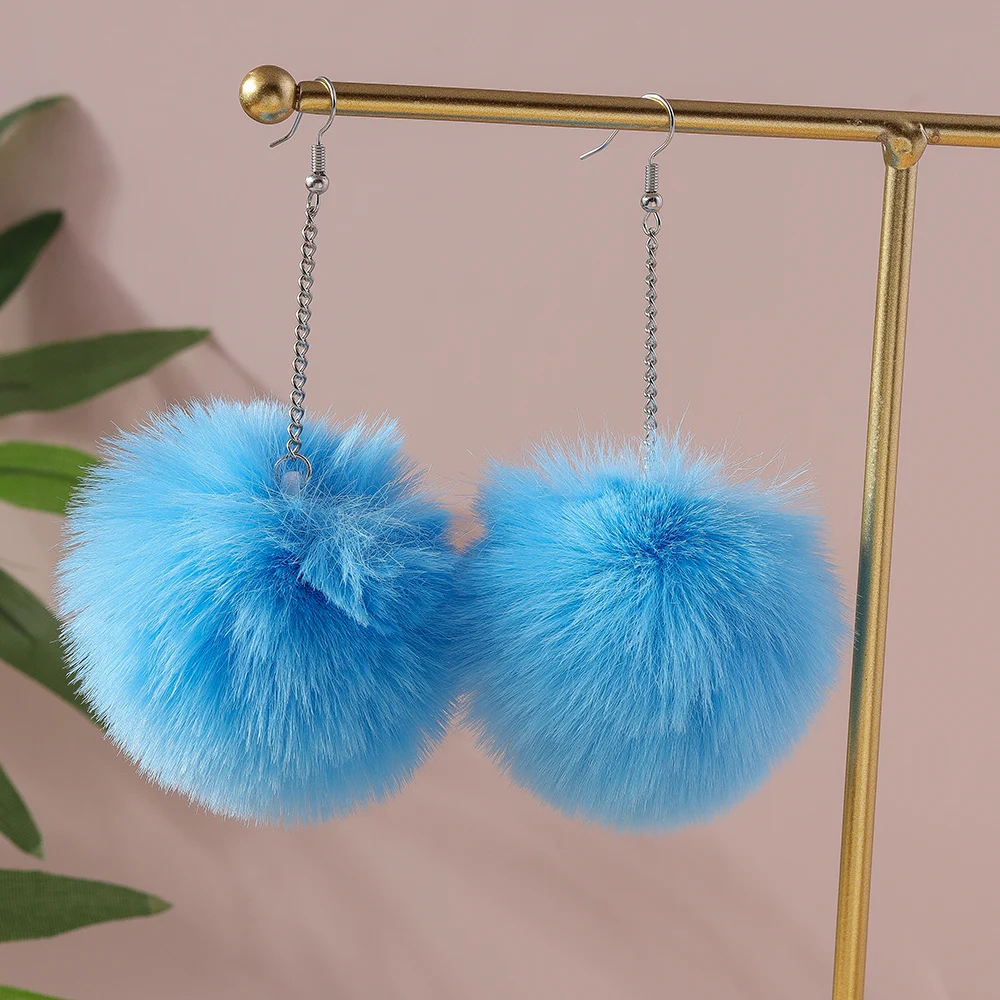 Colorful Fluffy Plush Pom Pom Earrings Soft Faux Rabbit Fur Ball Earrings for Women Girls Party Holiday Jewelry Gifts