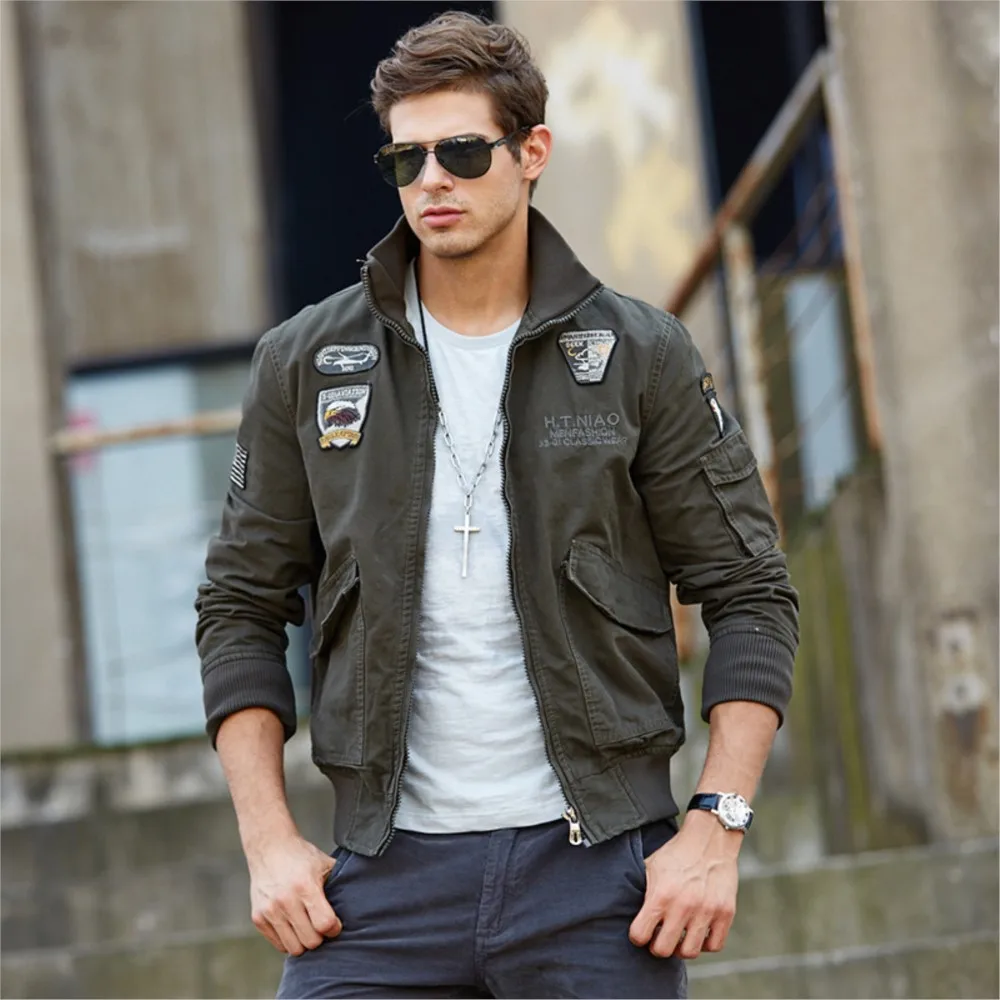 Spring and Autumn New Air Force One Stand Collar Cotton plus Size Casual Men's Jackets Style