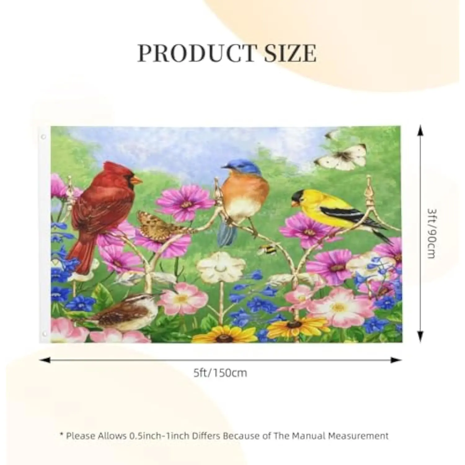 Garden Birds Cardinal Bluebird Goldfinch Spring Decorative House Flag Durable Polyester Banner