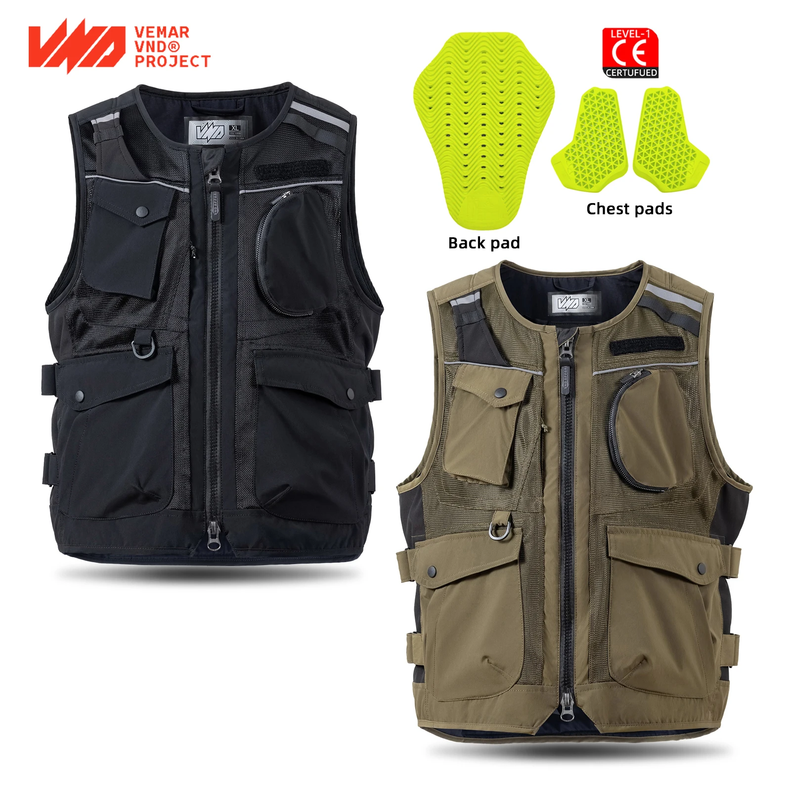 

VND-Reflective Breathable Mesh Motorcycle Riding Vest for Men Women Detachable Soft Protective Back Chest Pads,Multiple Pockets
