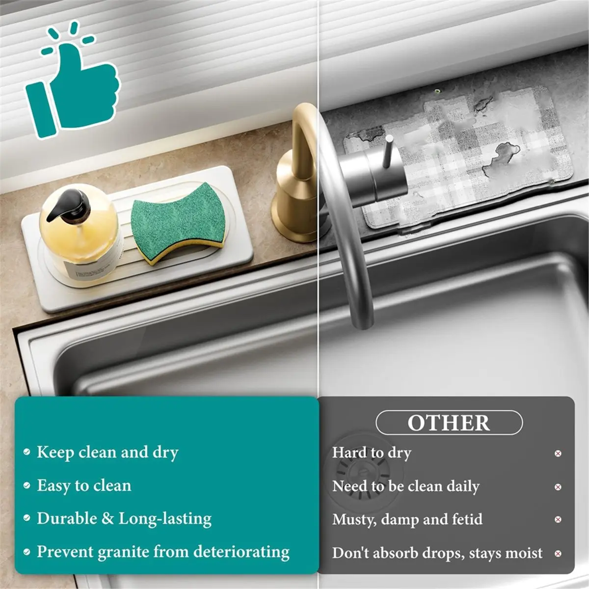 fitfit Water Absorbing Stone Tray for Sink, Quick Drying Diatomite Bathroom Tray Countertop, Drying Mat for Kitchen Counter