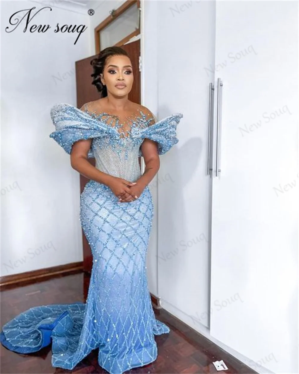 

African Off Shoulder Celebrity Dresses Aso Ebi Mermaid Female Prom Dress Customized Beaded Pearls Party Evening Dresses Robes