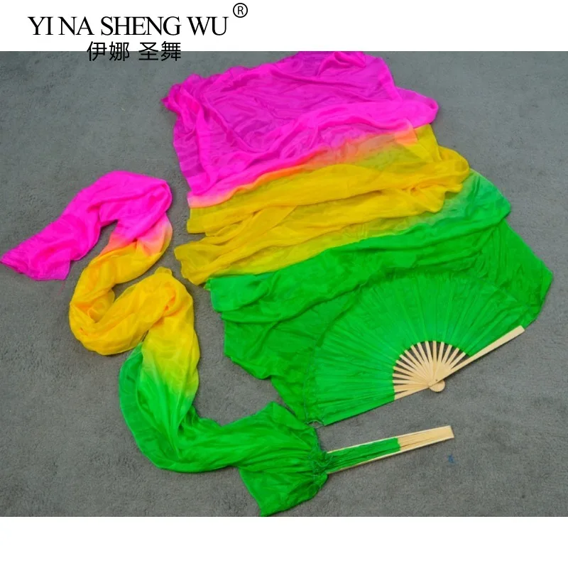 Haute vente à la main femmes qualité soie danse du ventre ventilateur danse 100% réel soie voiles 1 paire vert jaune Rose 180*90 Cm